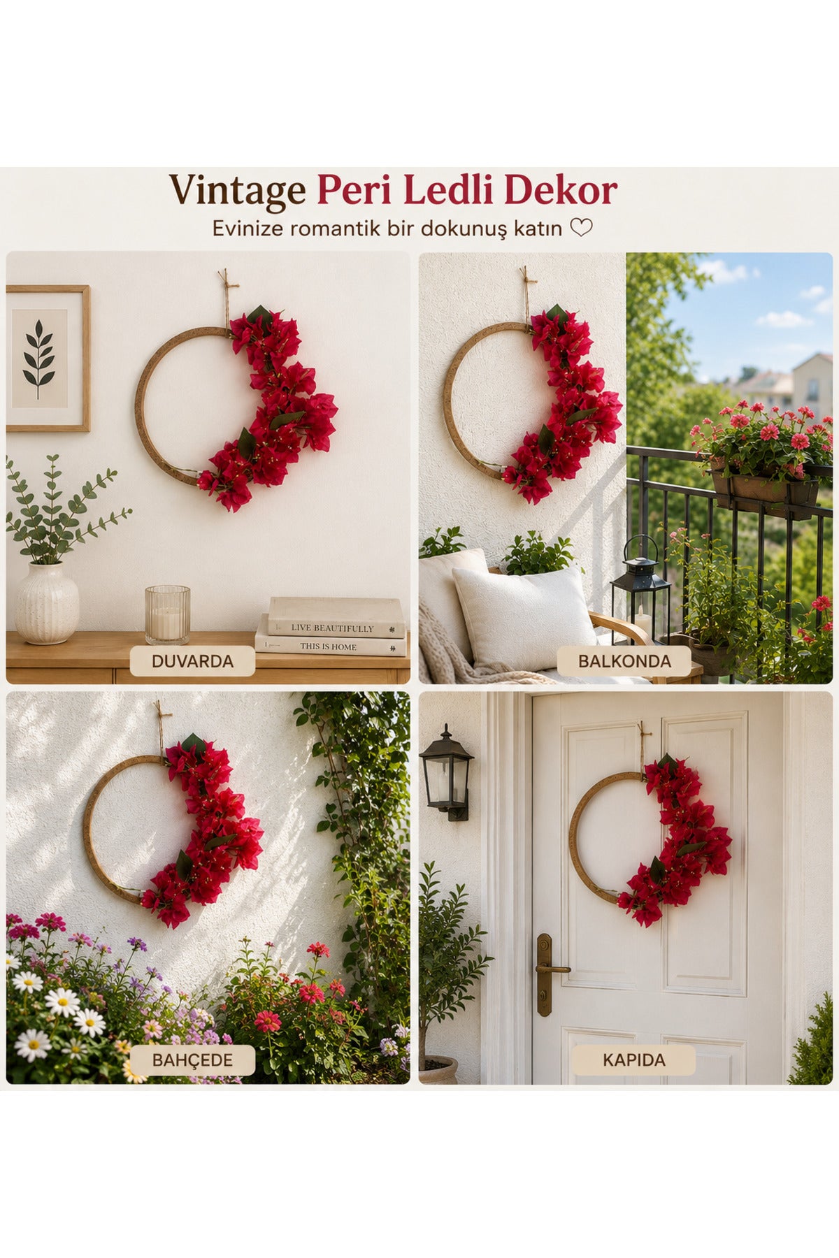 Vintage Ahşap Ledli Duvar Balkon Bahçe Dekoru