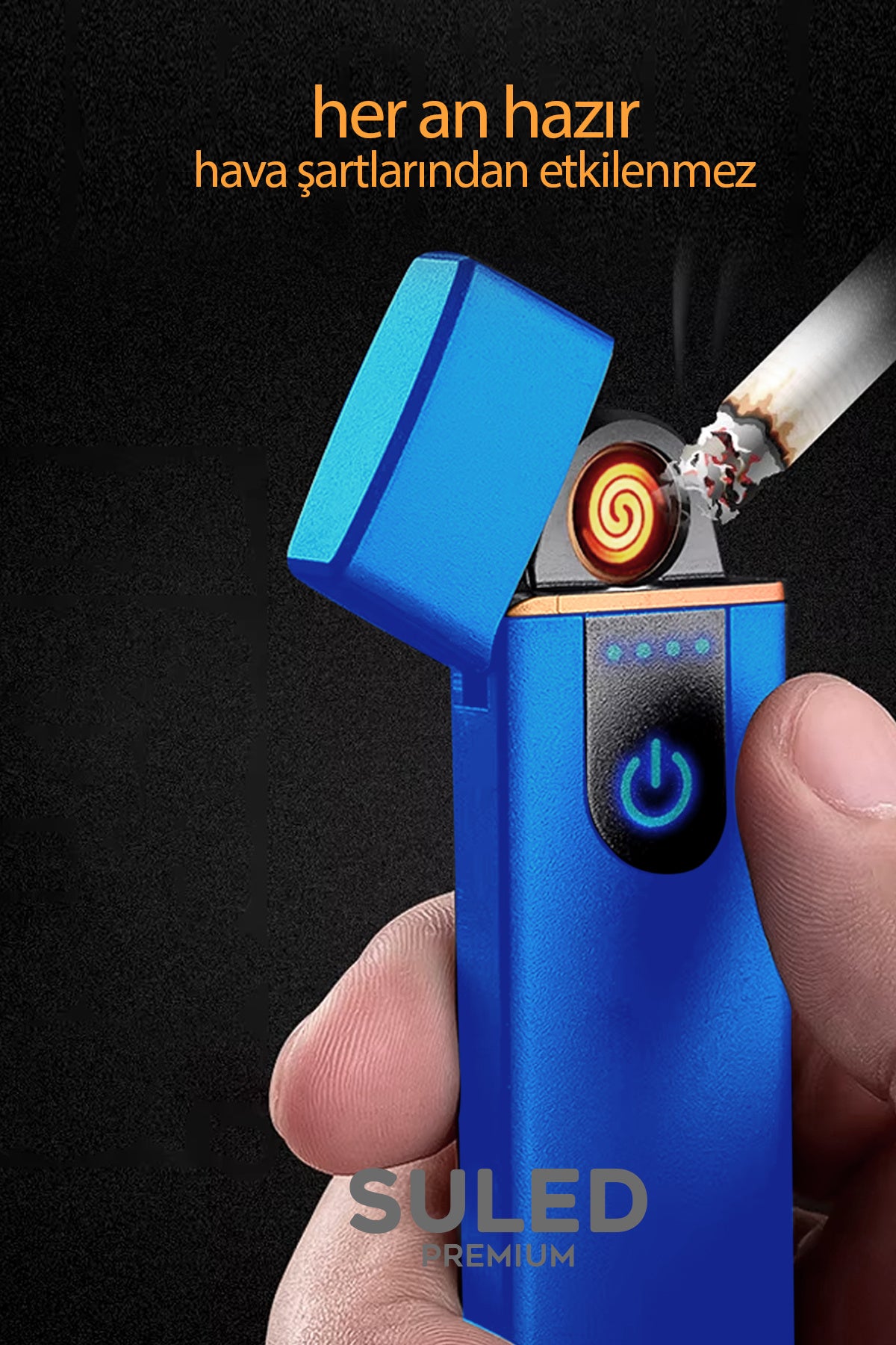 Şarjlı Çakmak USB Şarjlı Pro Serisi Mavi Kamp Çakmağı Rüzgardan Etkilenmez