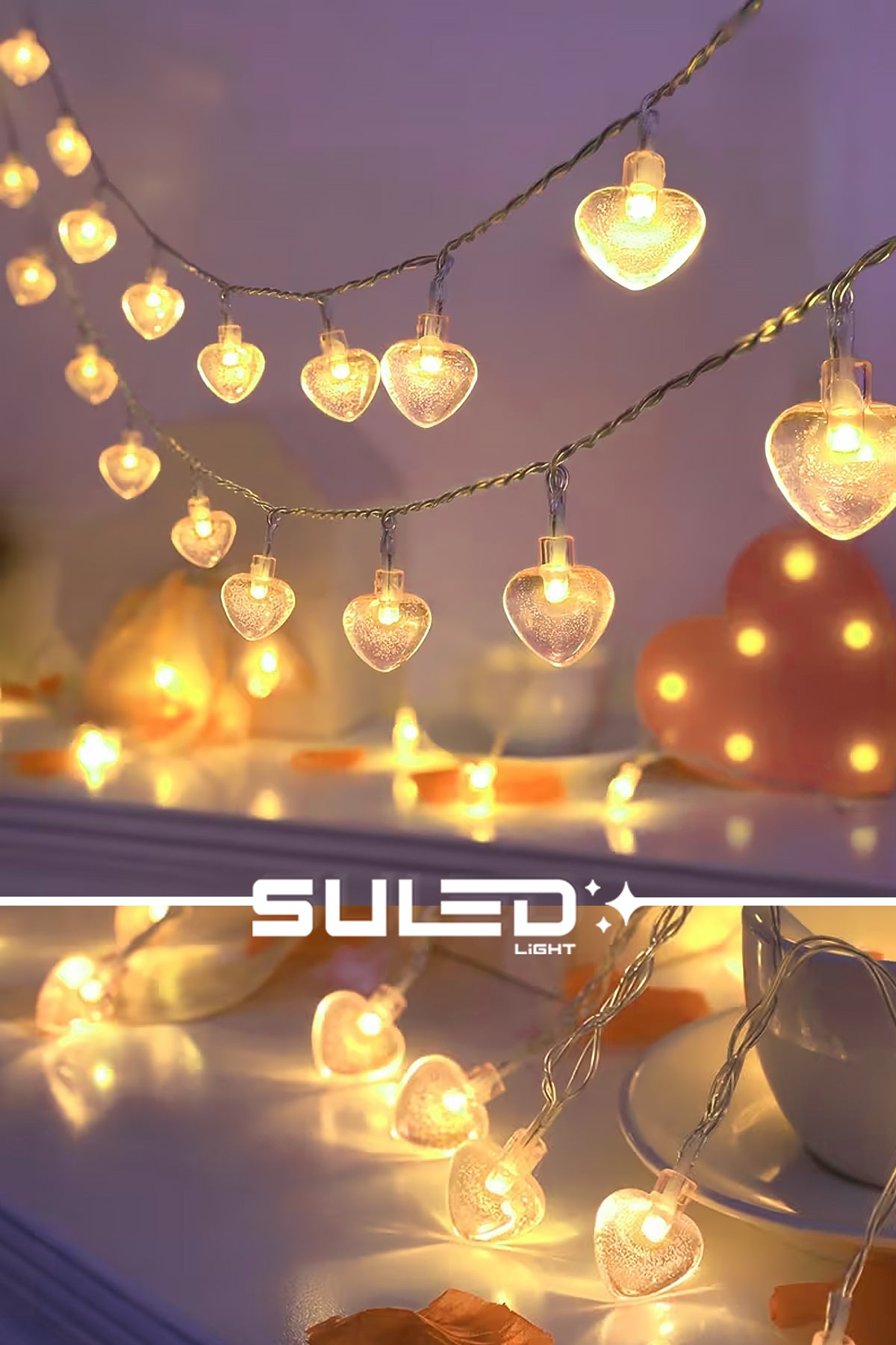 5 Metre Kalpli Led Işık 20 Kalp Dekoratif Süsleme Ledi 220V Fişli Gün Işığı Ortam Ambiyans Led