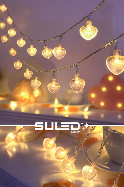 5 Metre Kalpli Led Işık 20 Kalp Dekoratif Süsleme Ledi 220V Fişli Gün Işığı Ortam Ambiyans Led