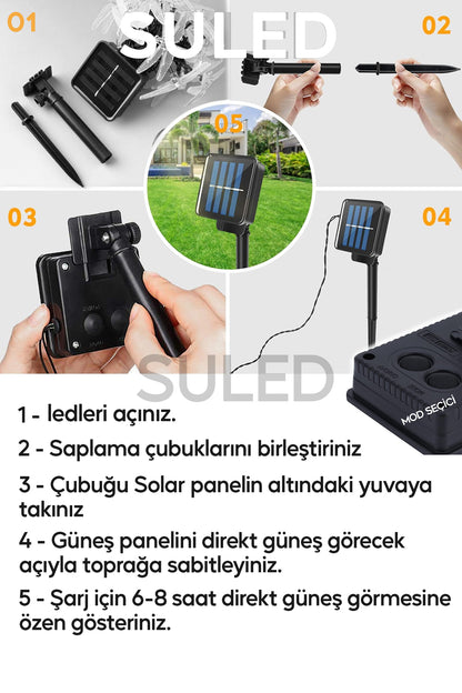 Yusufçuk Led Işıklar 5 Metre Solar Enerjili Bahçe Aydınlatması Led Işık Gün Işığı Dekoratif Led
