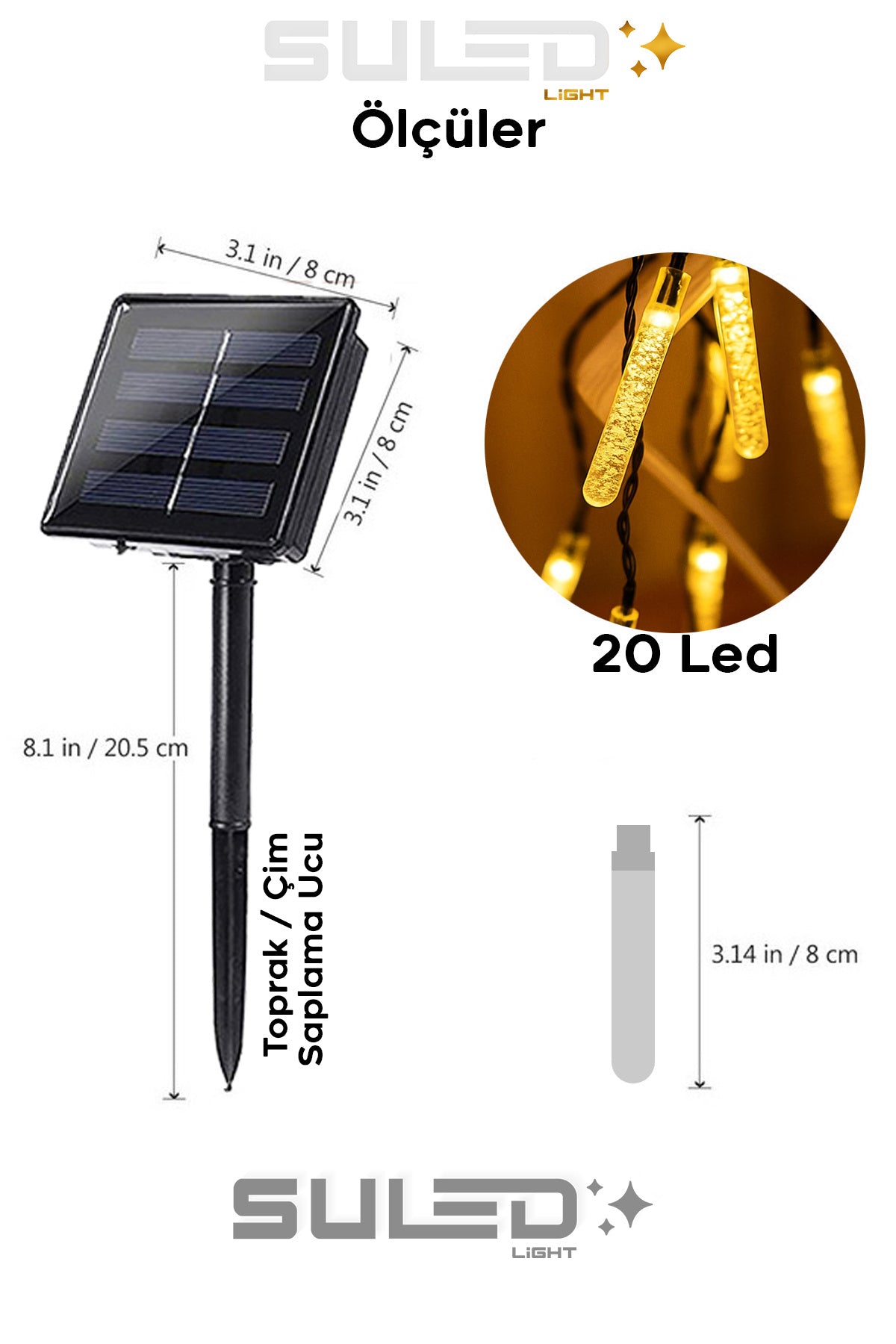 Kristal Çubuklar 5 Metre 20 Led Solar Enerjili Bahçe Aydınlatması Led Işık Gün Işığı Dekoratif İç & Dış Mekan