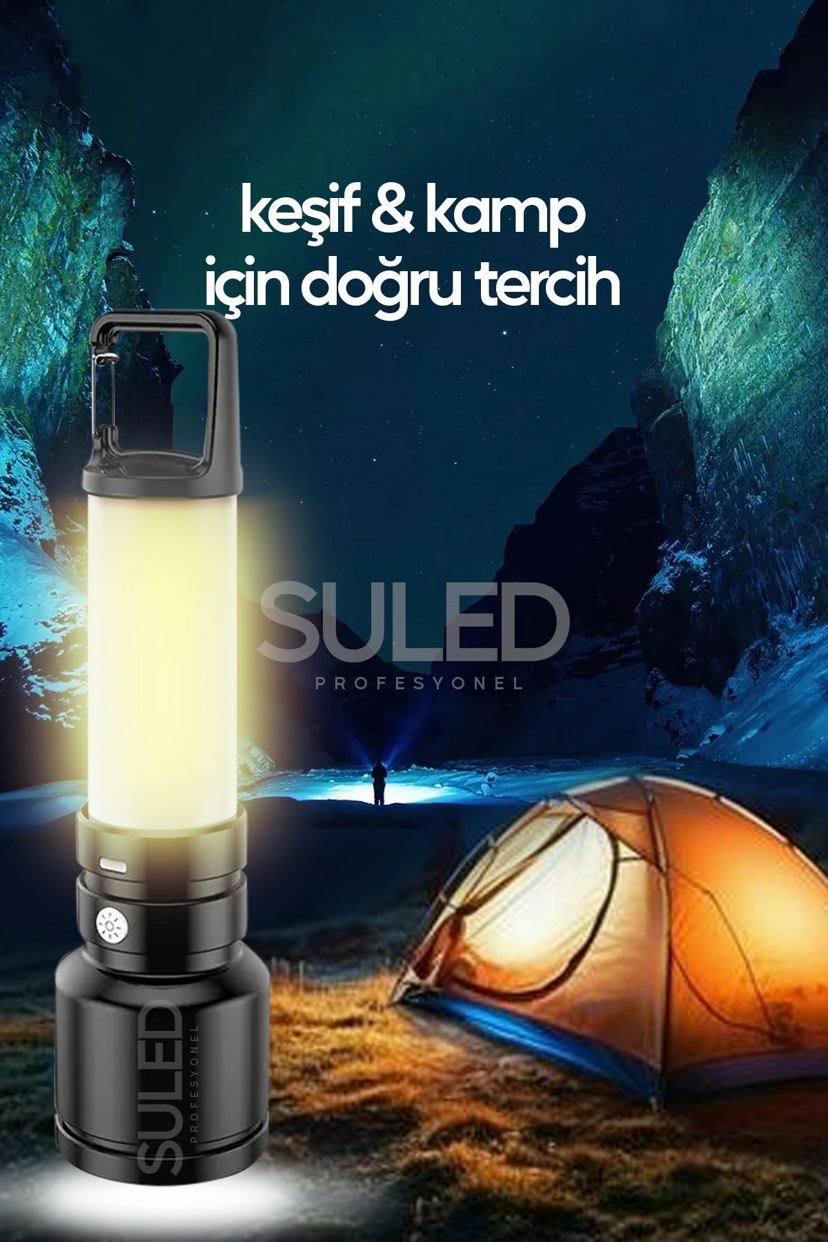 USB Şarjlı El Feneri ve Kamp Lambası 4 Modlu 10W A+ Led Işık Outdoor Askı Aparatlı Lityum Pilli