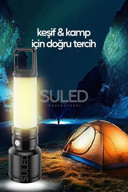 USB Şarjlı El Feneri ve Kamp Lambası 4 Modlu 10W A+ Led Işık Outdoor Askı Aparatlı Lityum Pilli