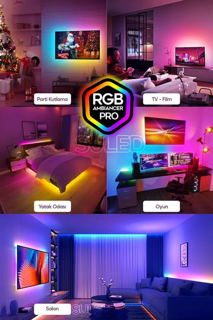 1 Metre TV Arkası & Ortam Ambiyans Bluetooth IOS & Android Telefondan Kontrollü RGB Smart Şerit Led