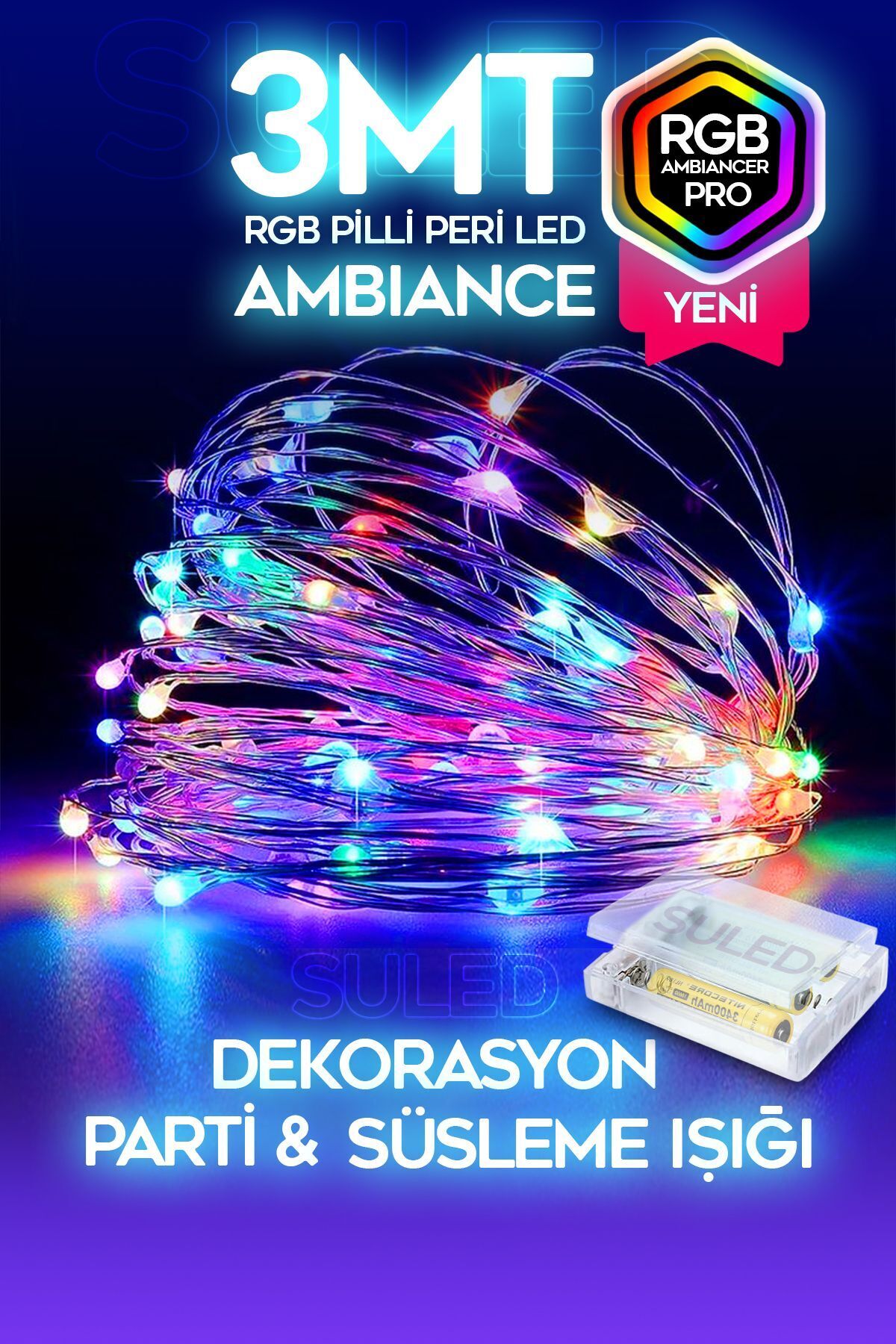 3 Metre Pilli Rgb Peri Led Ince Tel Dekoratif Lambası Renkli Dekor Perde Ledli Bahçe Oda Kafe Duvar