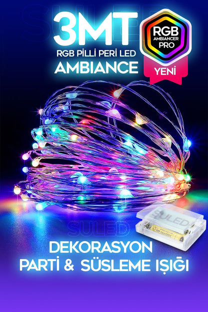 3 Metre Pilli Rgb Peri Led Ince Tel Dekoratif Lambası Renkli Dekor Perde Ledli Bahçe Oda Kafe Duvar