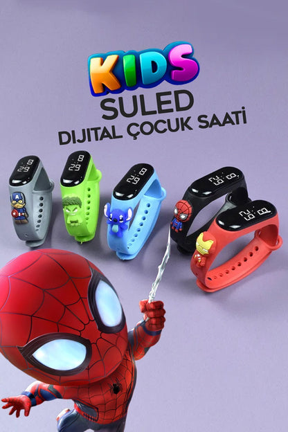 Akıllı Çocuk Kol Saati Güvenli Led Su Geçirmez Silikon Dokunmatik Süper Kahraman Figürlü