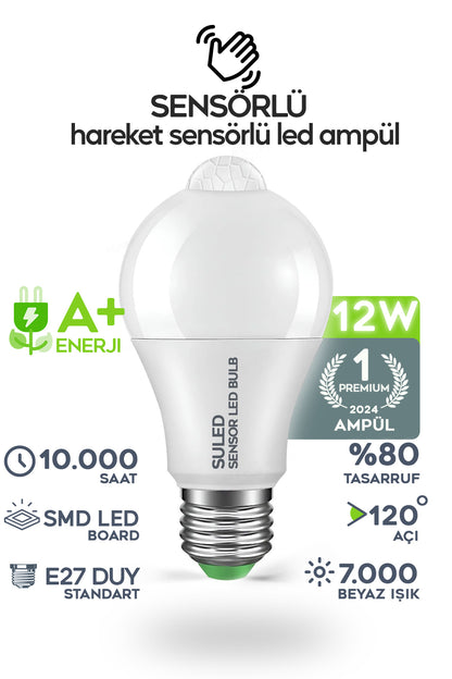 Hareket Sensörlü Led Lamba E27 Duy 12w Işık Lamba A Otomatik Led Ampül Hareket Algılayıcılı