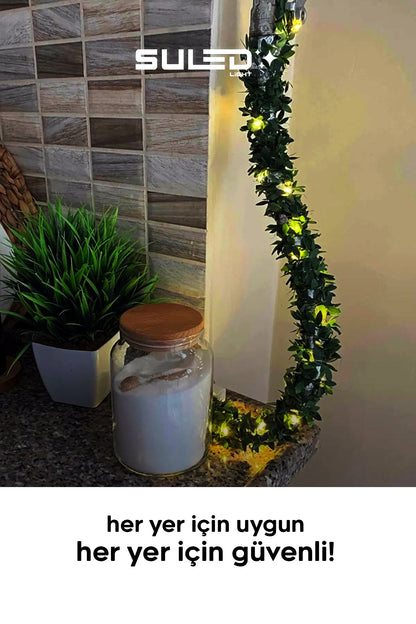 7 Metre Yapay Sarmaşık Çiçek ve Pilli Peri LED Gün Işığı 2'li Dekoratif Set