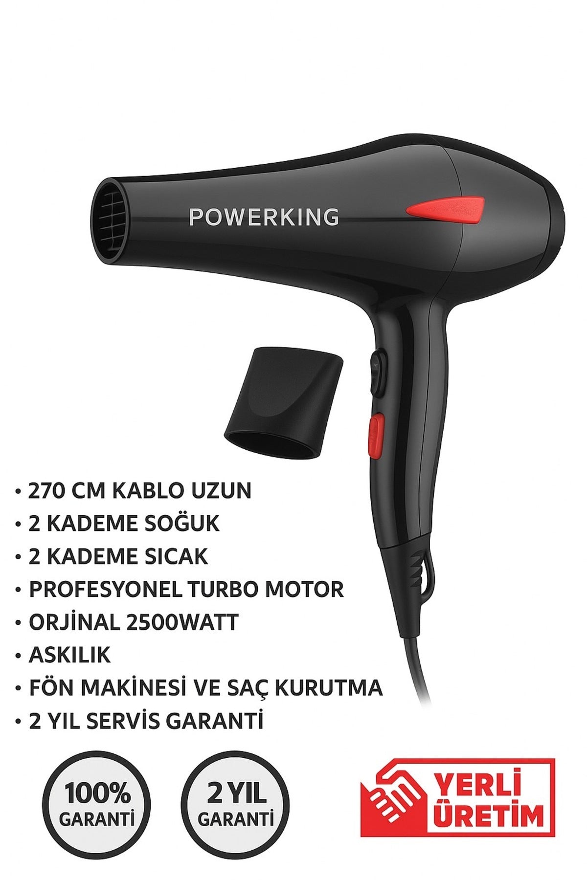 Ultra Saç Kurutma ve Fön Makinesi 2500W Sıcak - Soğuk 2 Kademeli Ev Berber Pet