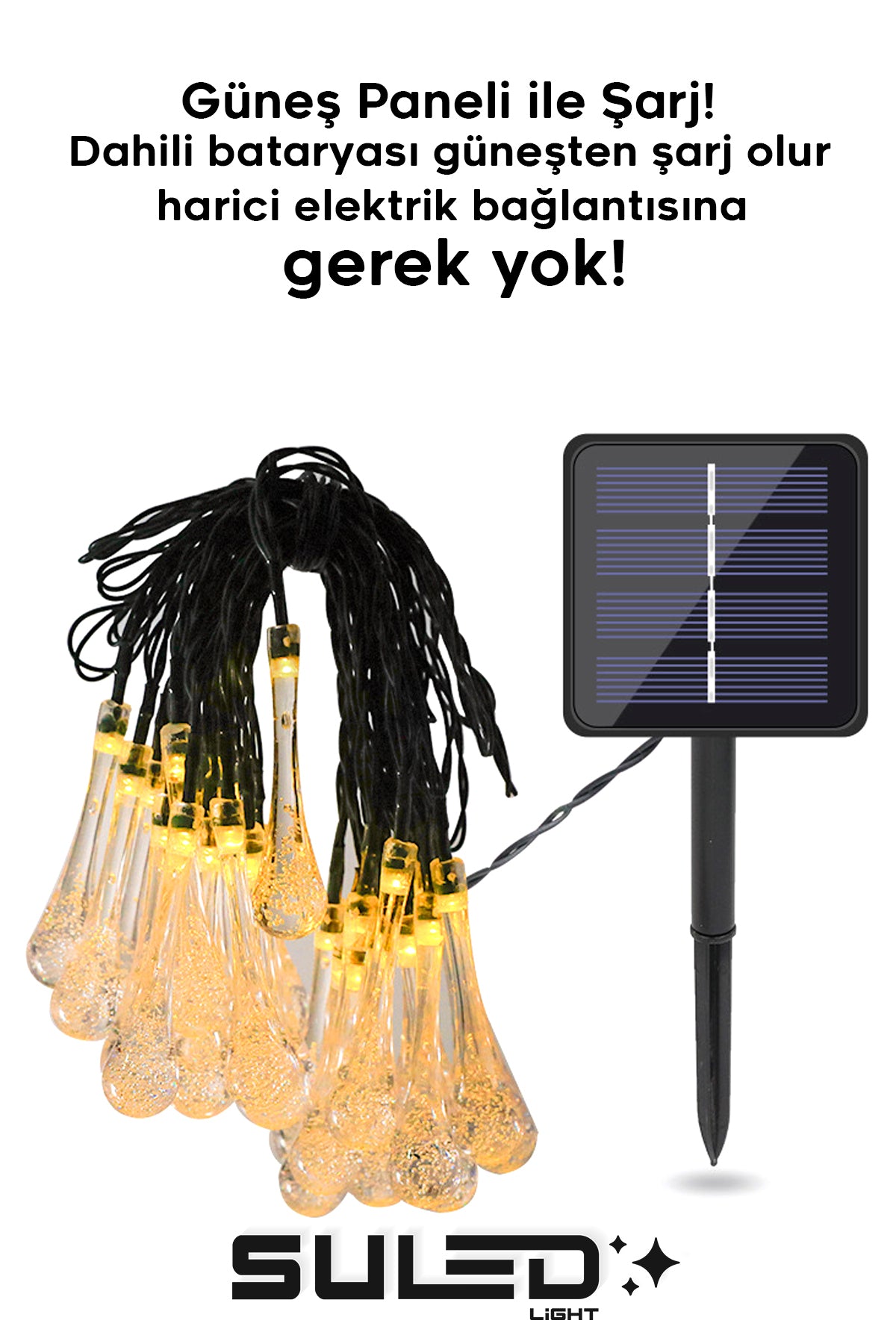 20 Damla Ledli Solar 7 Metre Bahçe Aydınlatması Modlu Led Işık Gün Işığı Dekoratif İç & Dış Mekan