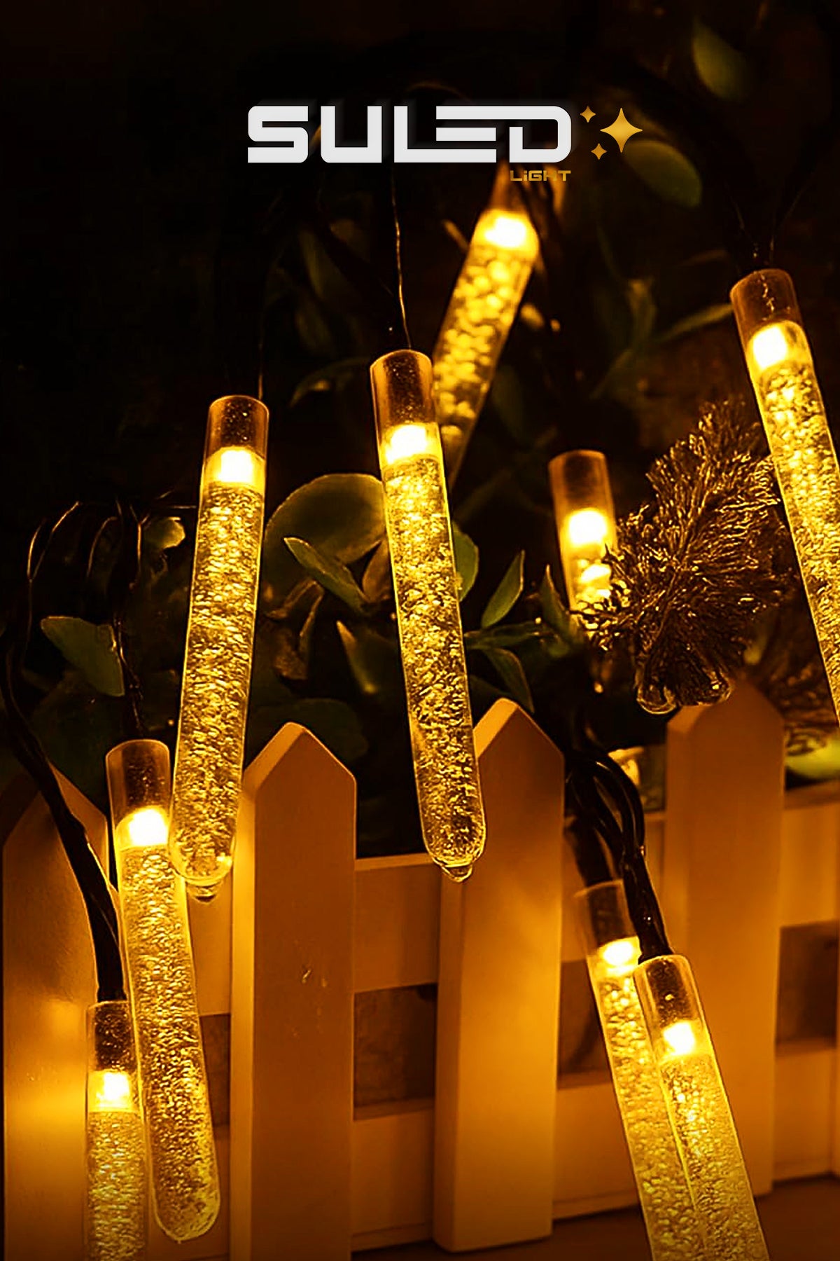 Kristal Çubuklar 5 Metre 20 Led Solar Enerjili Bahçe Aydınlatması Led Işık Gün Işığı Dekoratif İç & Dış Mekan