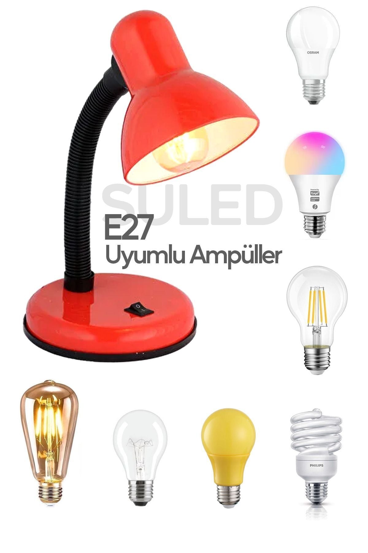 Masa Lambası E27 Standart Ampül 220V Esnek Açısı Ayarlanabilir Çocuk Odası ve Çalışma Lambası