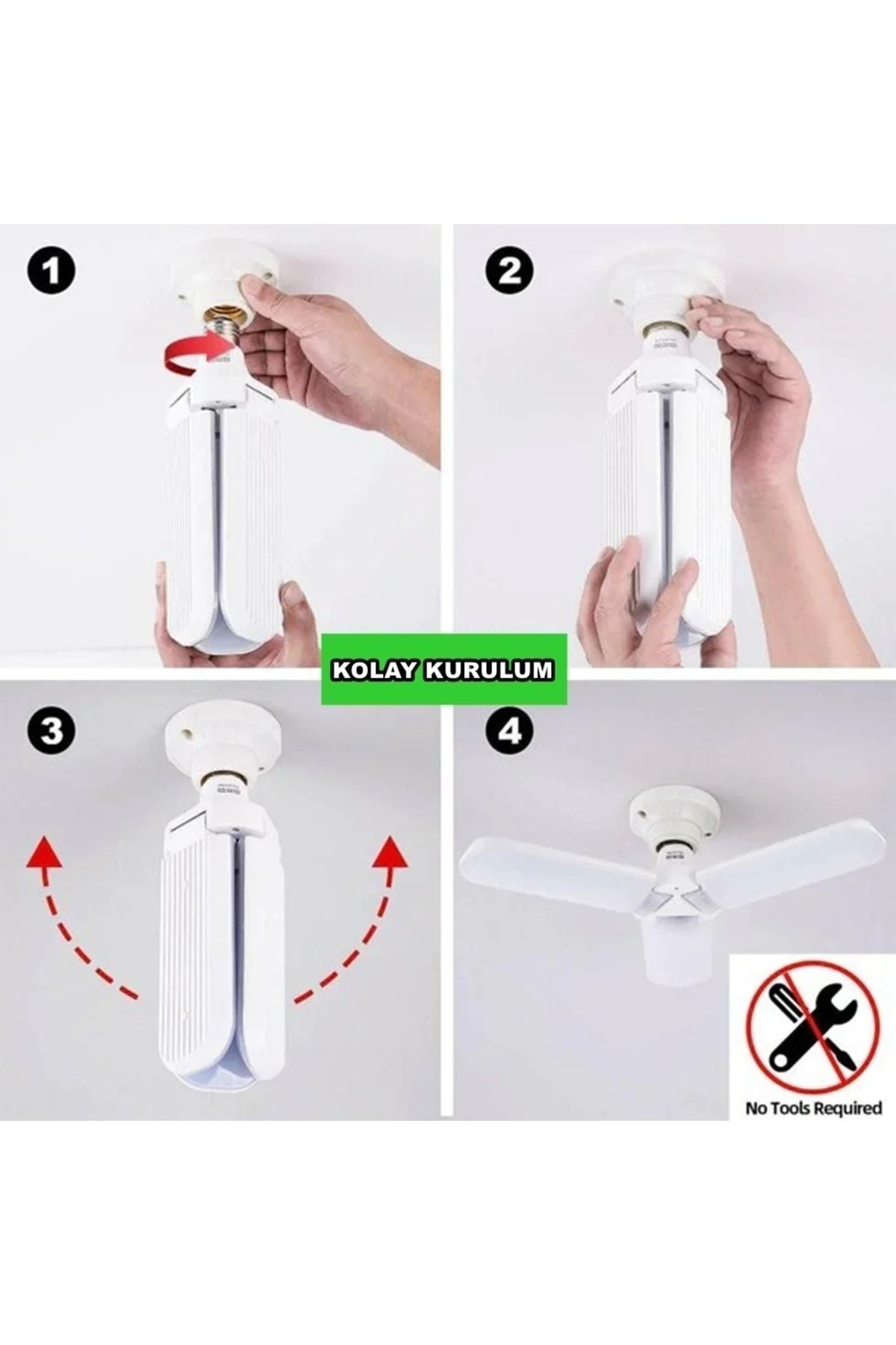 Sl-1019 Pervane Ampül 40-45 W 3 Kollu Katlanır Pervane Led Ampül Tasarruflu Kanatlı Led
