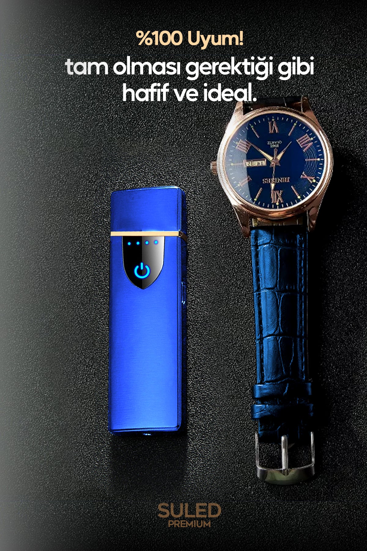 Şarjlı Çakmak USB Şarjlı Pro Serisi Mavi Kamp Çakmağı Rüzgardan Etkilenmez