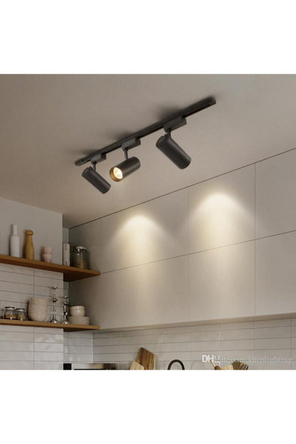 Sl-1022 Siyah Kasa Günışığı 30w 3 Adet 360 Dönen Ray Spot Lamba 1 Metre Raylı Armatür