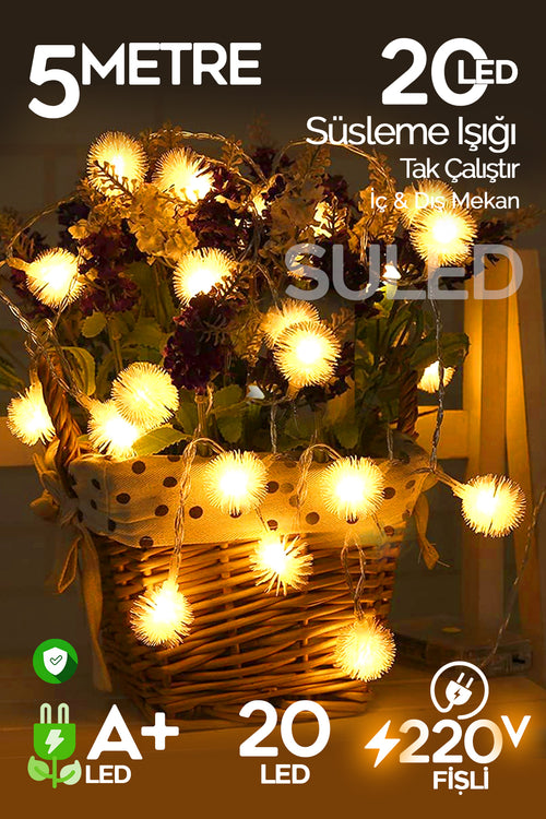 Kartopu Led Süs Işık 4 Metre 20 Led 220V Fişli Süsleme Işığı Gün Işığı Dekorasyon İç ve Dış Mekan