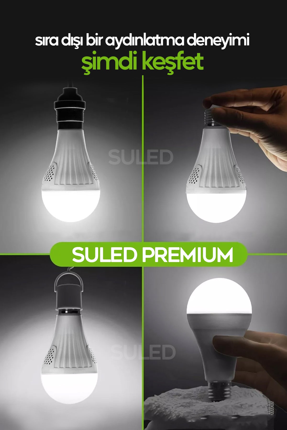Şarjlı Ampül 20W Acil Durum & Kamp Işığı 2X Bataryalı 220V Beyaz Işık E27 Duy Otomatik