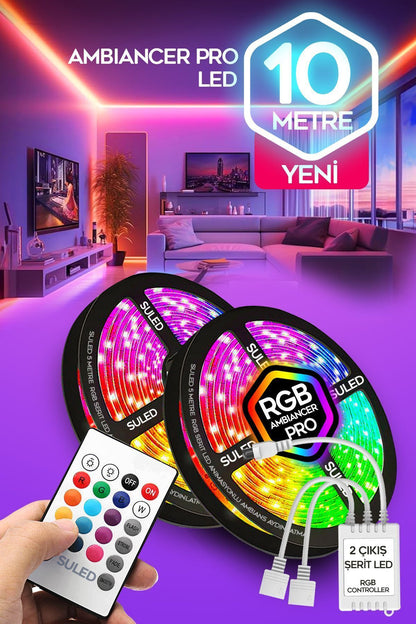 10 Metre Şerit Led 16 Mod Ambiyans Ortam Işığı Tak Çalıştır Kumandalı Trafolu Rgb Şerit Işık