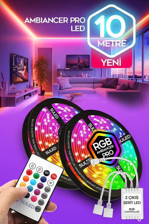 10 Metre Şerit Led 16 Mod Ambiyans Ortam Işığı Tak Çalıştır Kumandalı Trafolu Rgb Şerit Işık
