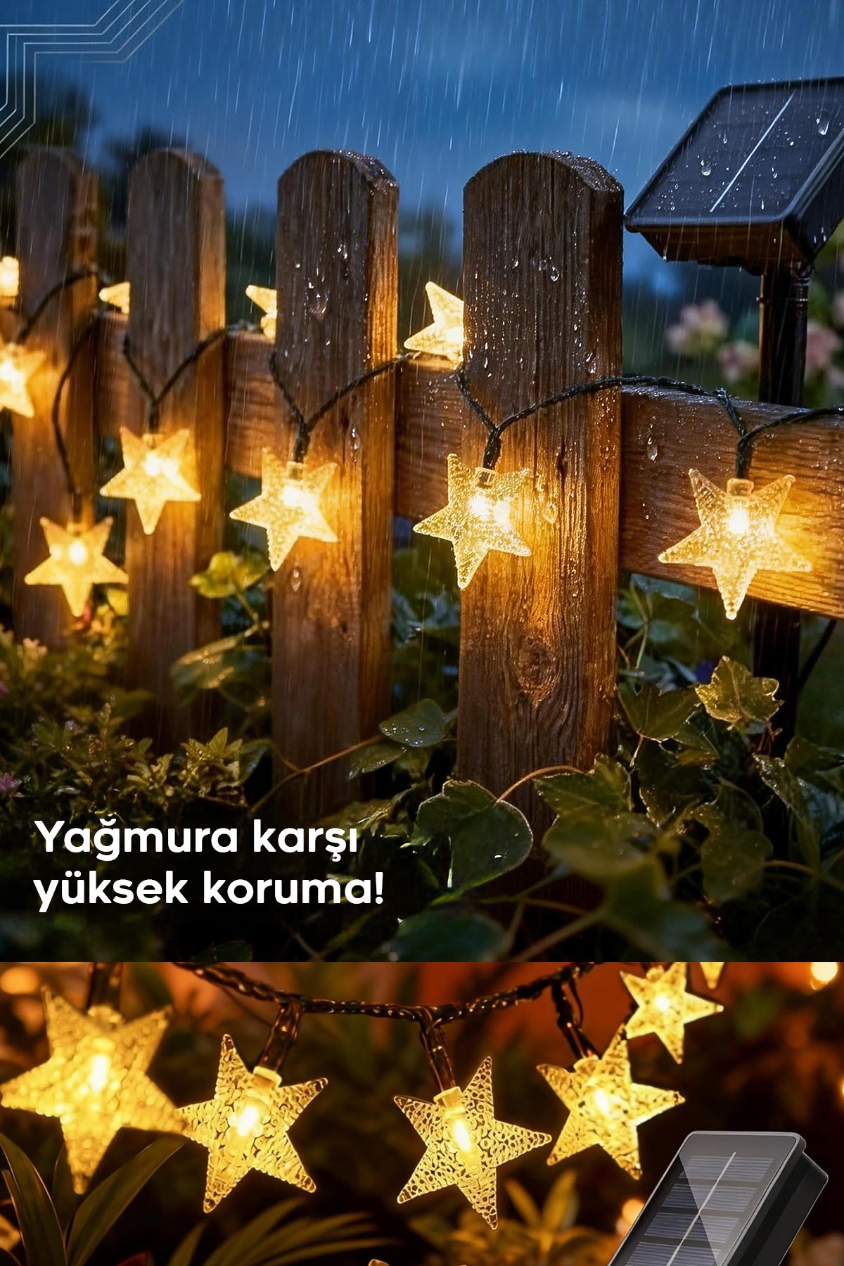 Yıldız Led 5 Metre Solar Enerjili Bahçe Aydınlatması Led Işık Gün Işığı Dekoratif İç & Dış Mekan