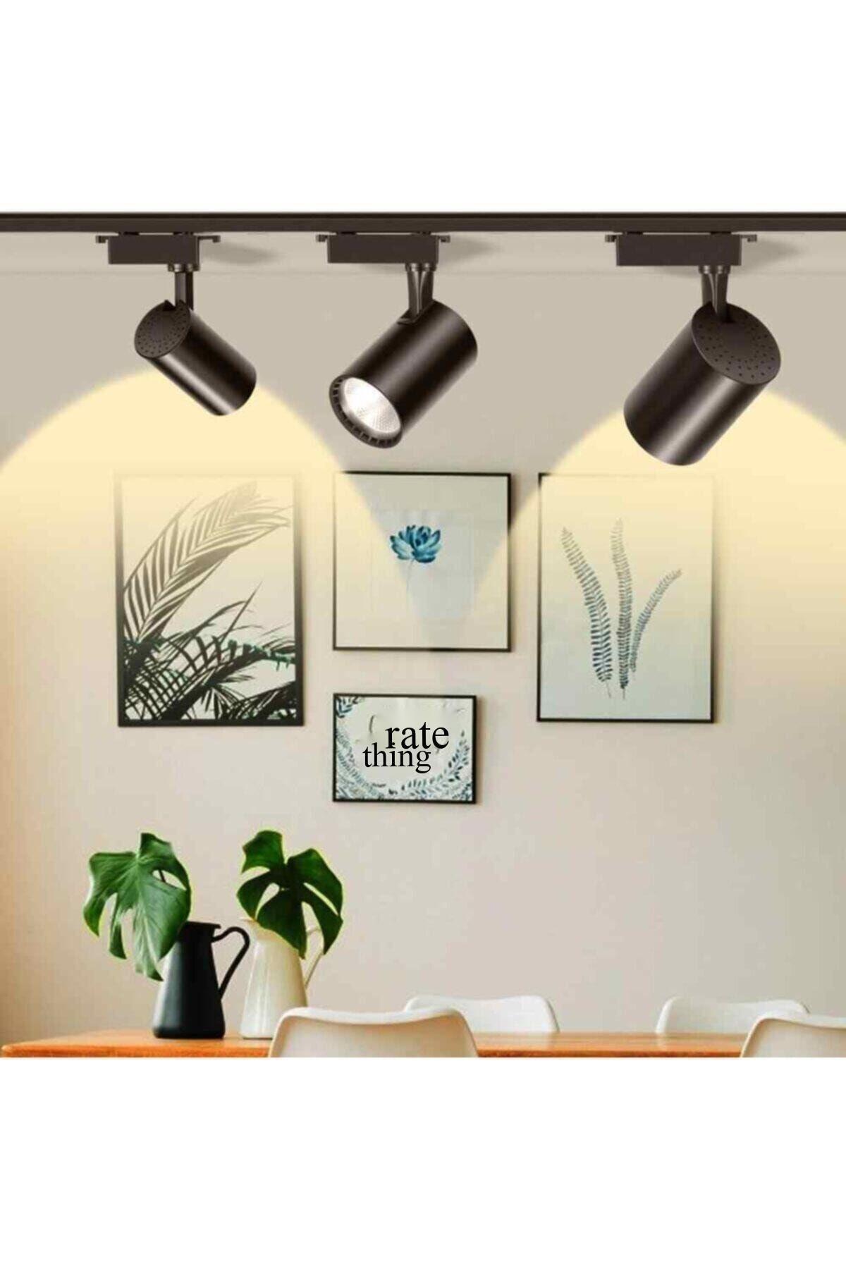 Sl-1022 Siyah Kasa Günışığı 30w 3 Adet 360 Dönen Ray Spot Lamba 1 Metre Raylı Armatür