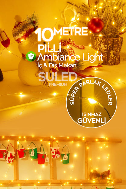 10 Metre Pilli Peri Led Dekor Işık Gün Işığı Yılbaşı Çam Ağacı Ev Süsleme Dekoratif Lamba Gün Işığı