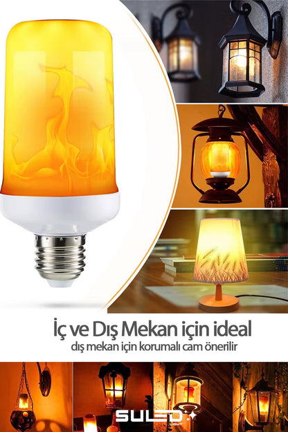 Alev Efektli Ampul 2'li Set Ateş Yanan Lamba E27 Duy Led Işık Şömine Ateş Kamp Lamba