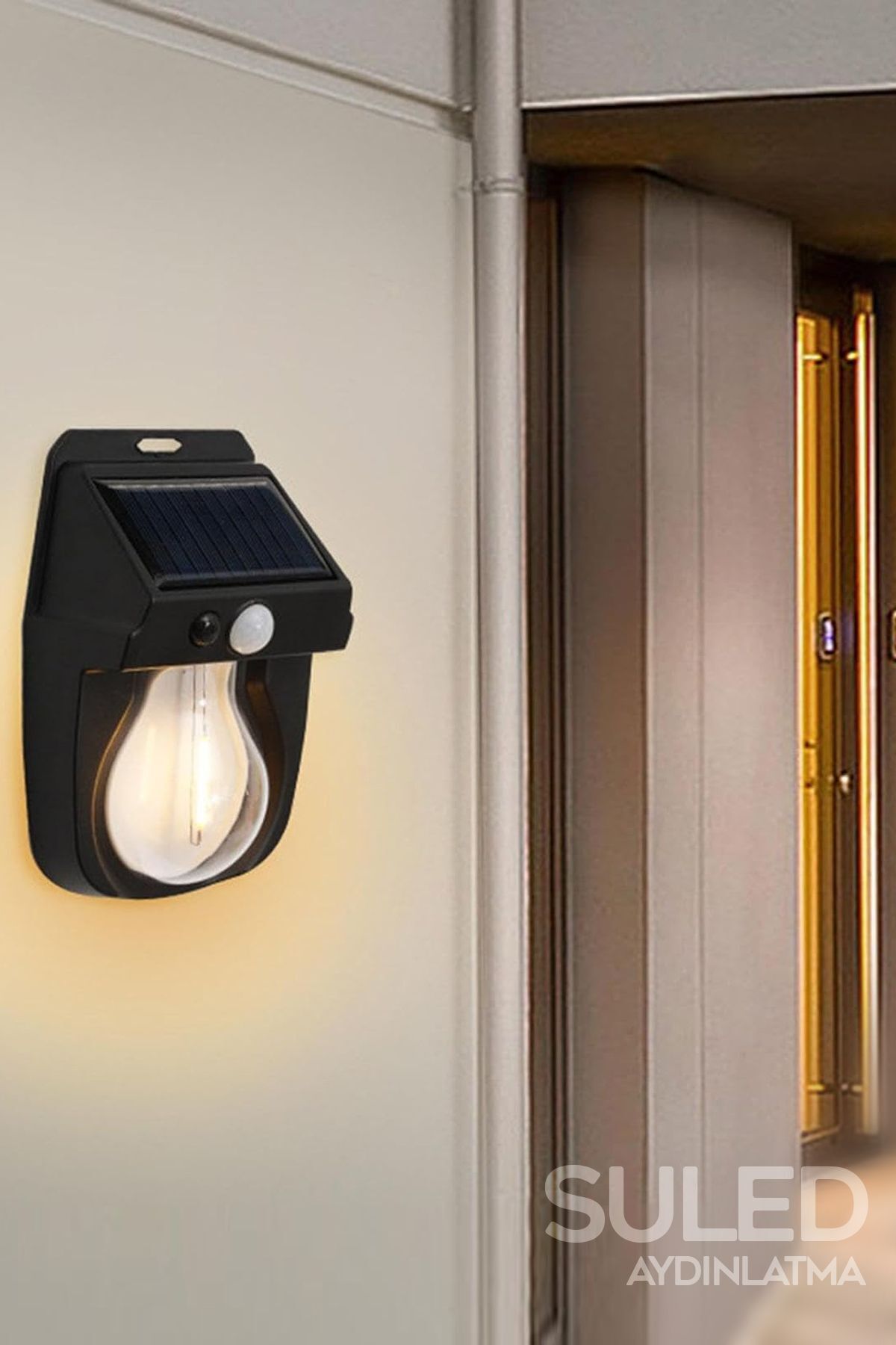 Hareket Sensörlü Bahçe Aydınlatması 5W Lityum Pilli Led Işık Solar Şarjlı Otomatik Dış Mekan Lamba