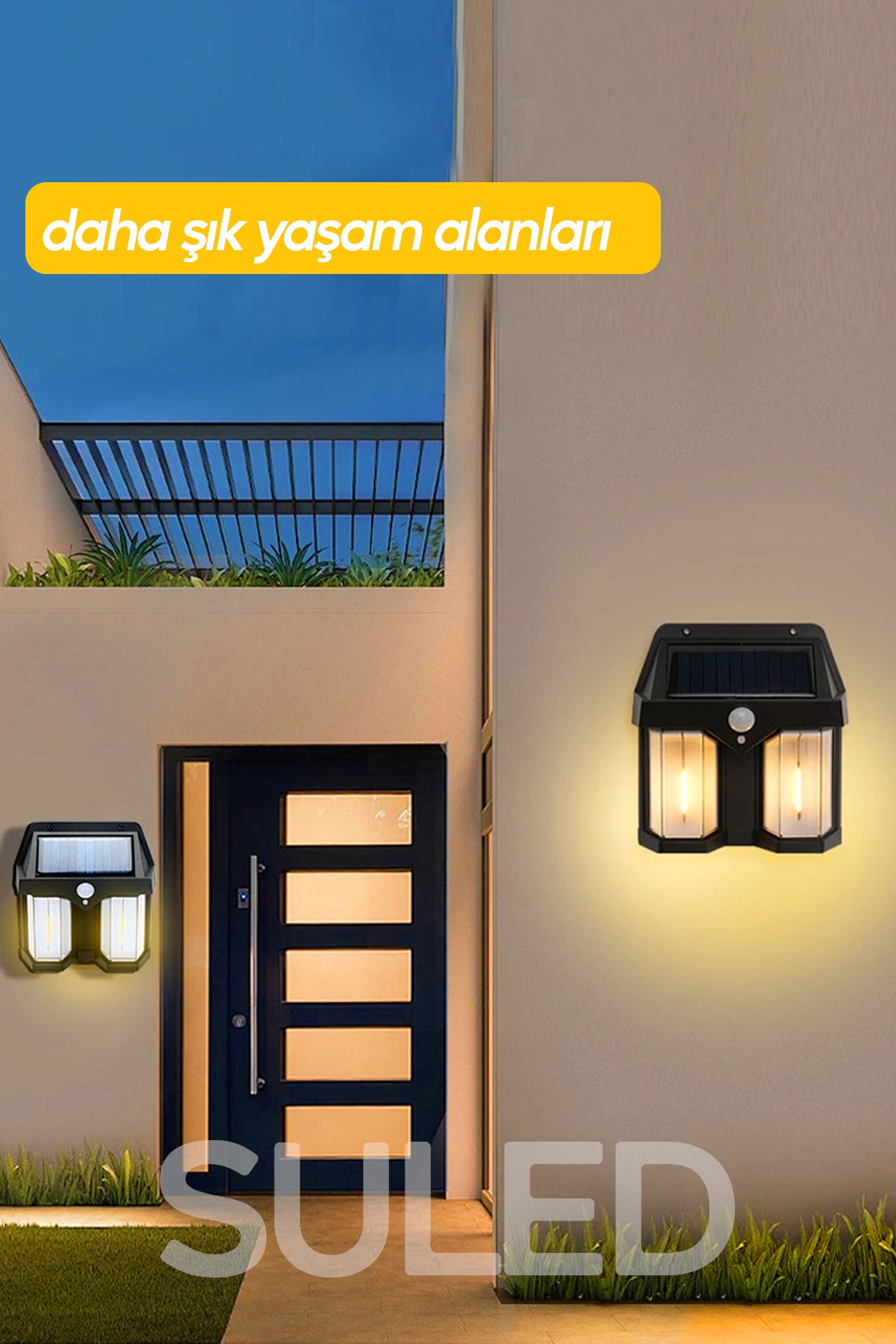 Sensörlü Solar Panelli 3 Modlu Pilli Otomatik Bahçe Aydınlatması Duvar Led Işık