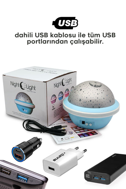 Mini Sihirli Ay Yıldız Ambiyans Küre Tavan ve Duvar 360 Işıklı Küre Usb Enerjili Portatif