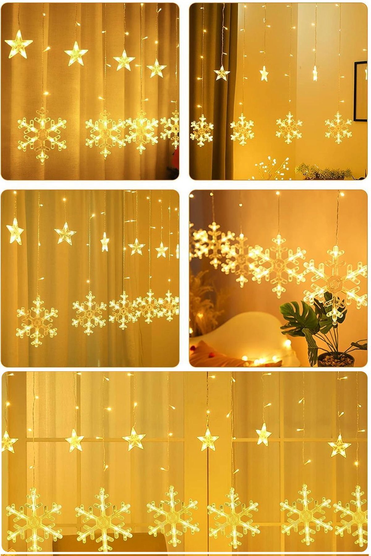 Kar Tanesi 2,5 Metre 132 Led 12 Sarkıt Oda Parti Kutlama Dekor Süsleme Ledi 220v Sarı Led Işık