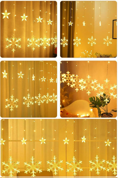 Kar Tanesi 2,5 Metre 132 Led 12 Sarkıt Oda Parti Kutlama Dekor Süsleme Ledi 220v Sarı Led Işık