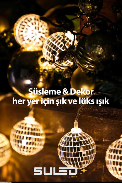 Disko Led 4,5 Metre 15 Top Led Işıklar Dekoratif 220V Ambiyans Süsleme Işıkları Oda Bahçe ve Dekor