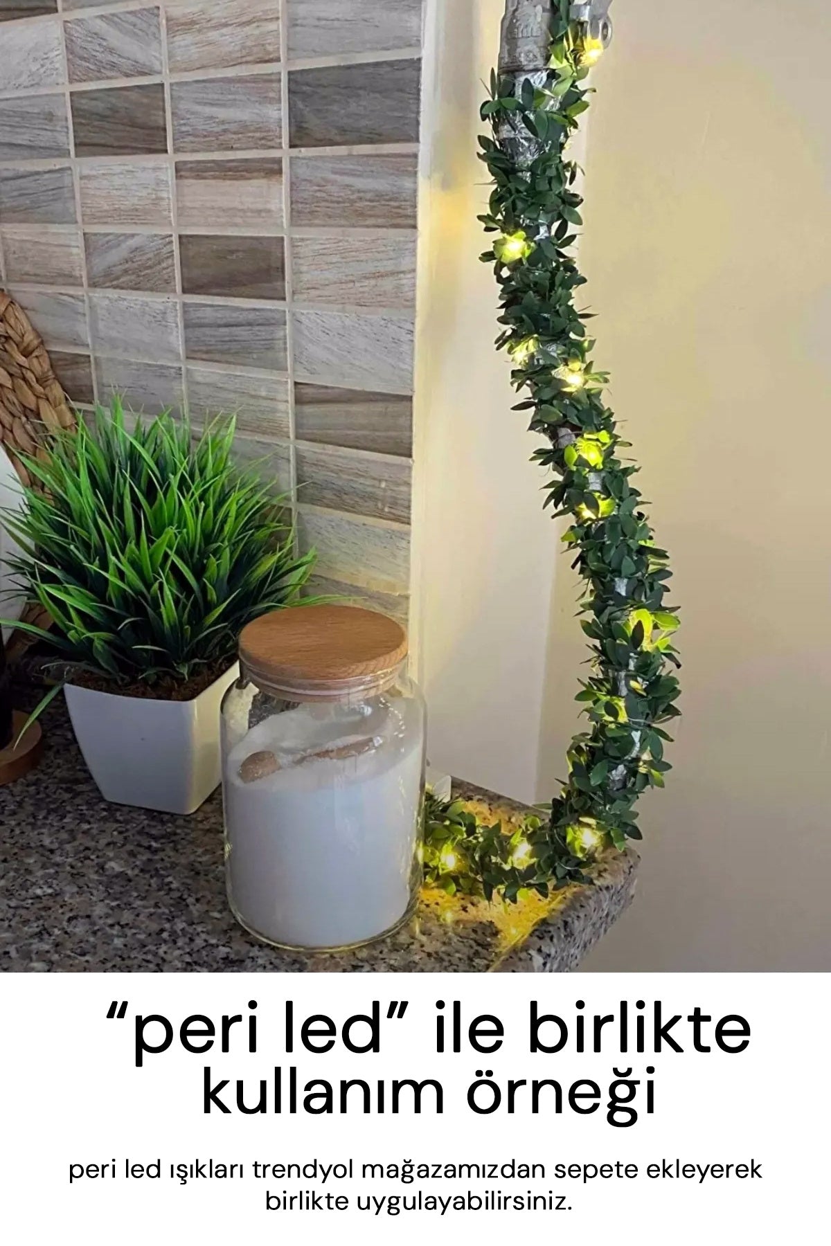 Yapay Çiçek 7 Metre Dekoratif Tel Sarmaşık Yeşil Yapraklı Taç Çiçek