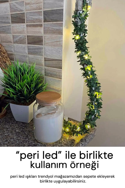 Yapay Çiçek 7 Metre Dekoratif Tel Sarmaşık Yeşil Yapraklı Taç Çiçek