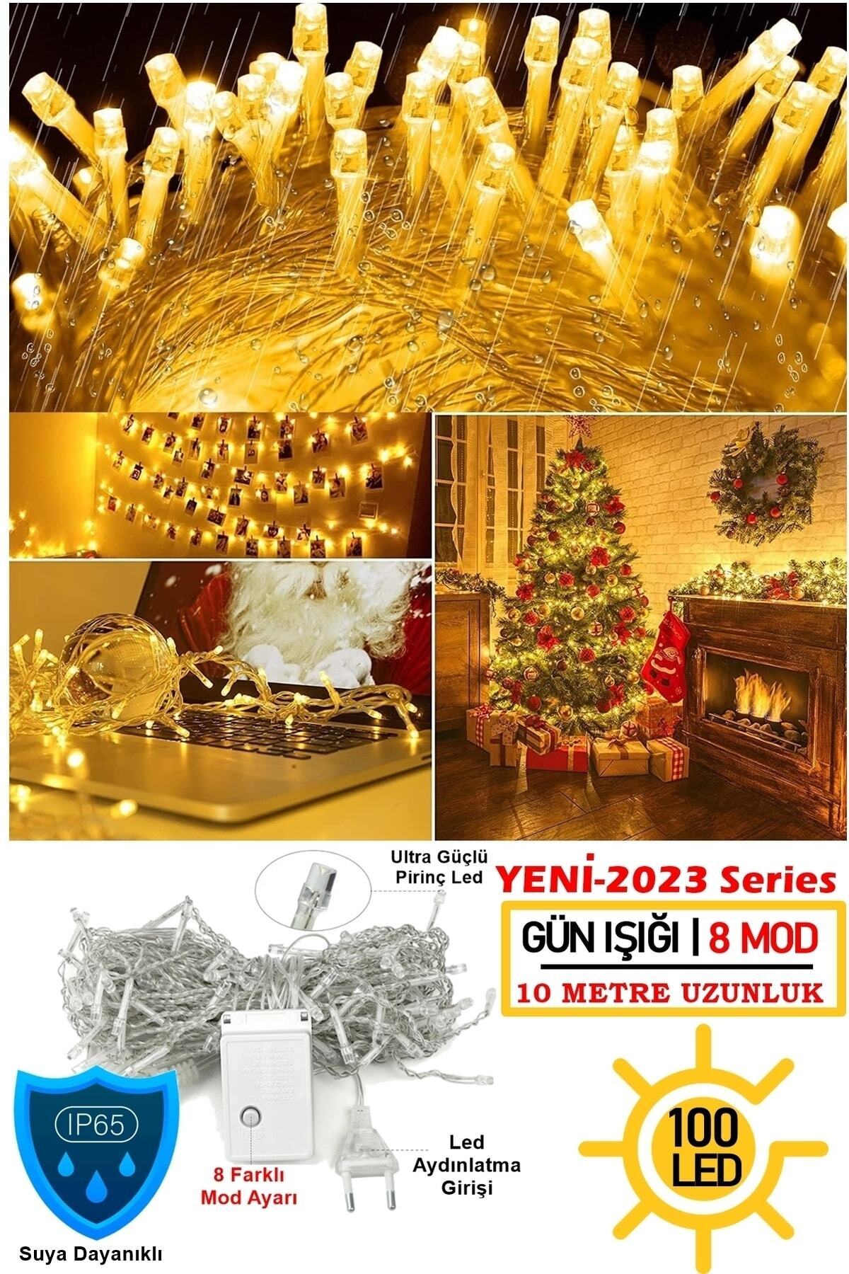 100led Fişli Pirinç Led 10 Mt Sarı 8 Modlu Şerit Led Dekor Lambası Animasyonlu Yılbaşı Ağacı Işığı