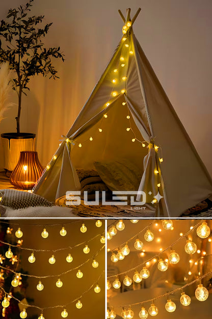 3 Metre 10 Kristal Top Ledli 220V Fişli Led Işık - Dekoratif Süsleme Işığı İç ve Dış Mekan Led Süs