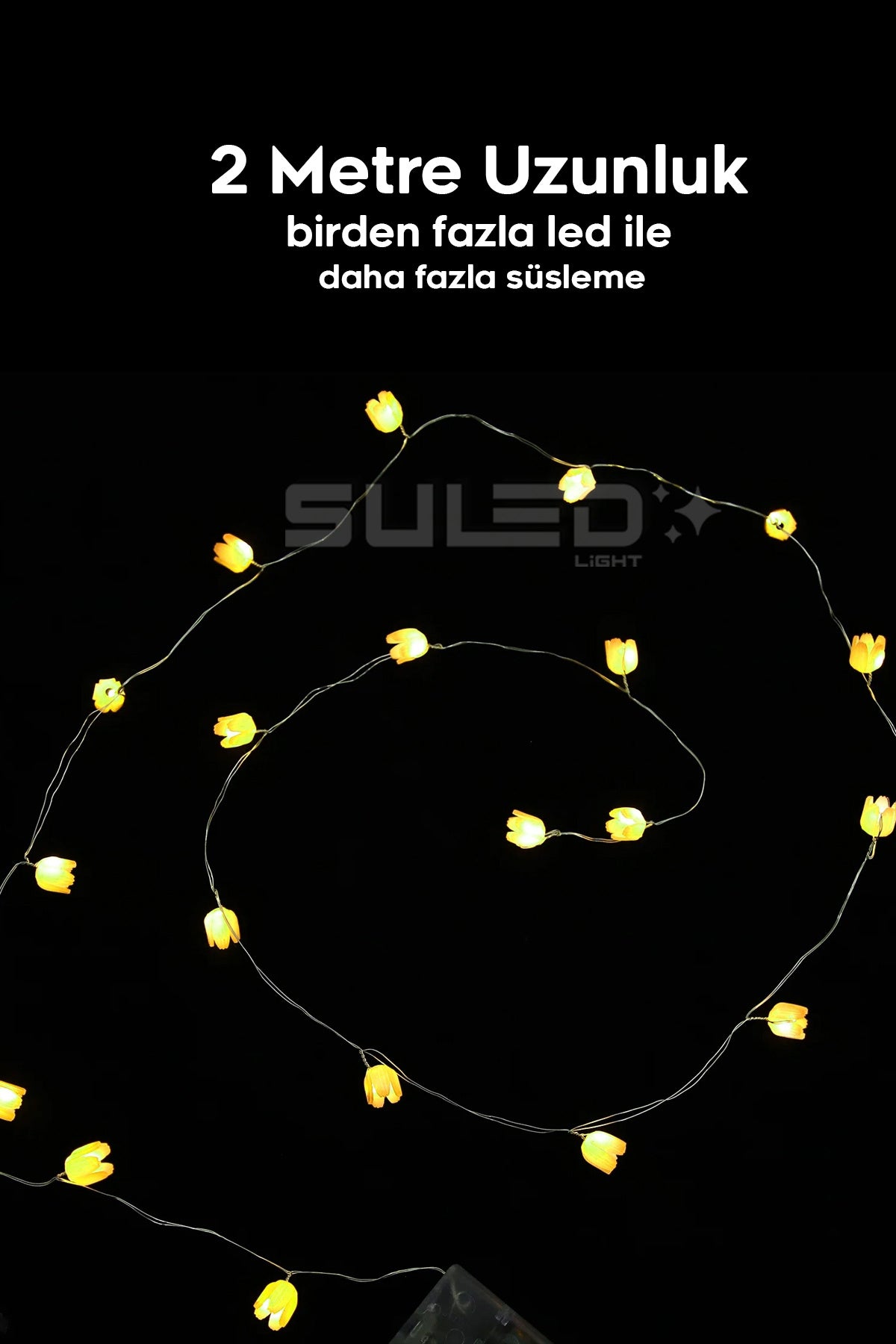 Pilli 20 LED Sarı Çiçek Dekoratif Işık 2 Metre Gün Işığı İç Mekan Süsleme Led Aydınlatma Ortam Işığı
