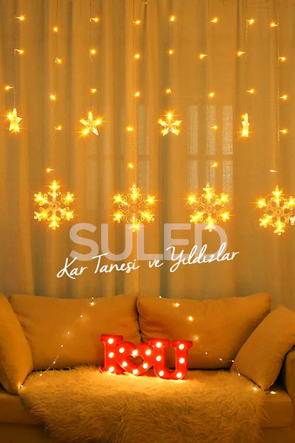 Kar Tanesi Led Sarkıt Oda Parti Kutlama Dekor Süsleme Ledi 3 Metre 3mod 220v Sarı Led Işık