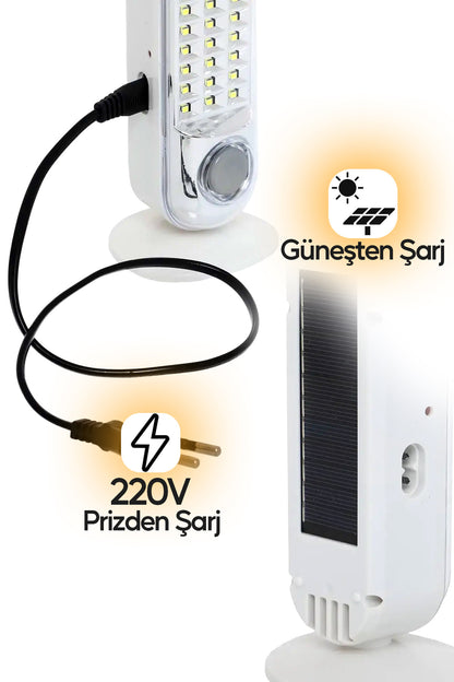 Acil Durum Led & Kamp Lambası Güneş Şarjlı Işıldak 2 Kademeli Aydınlatma Tamir Ev Kamp El Feneri