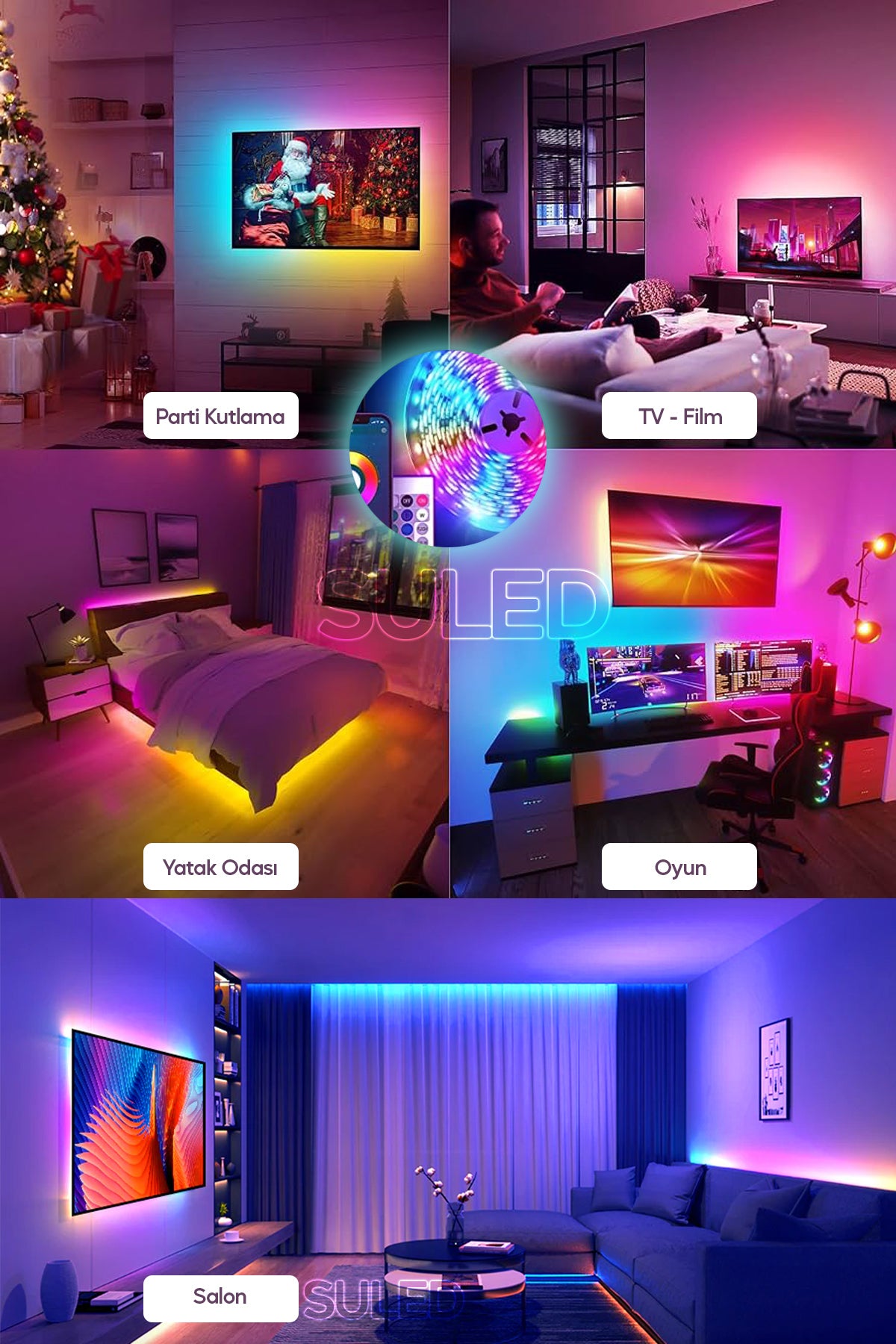Smart Şerit Led Yeni Nesil 5 Metre Bluetooth TV Sese Duyarlı USB Enerjili Telefon Kontrollü Efektli