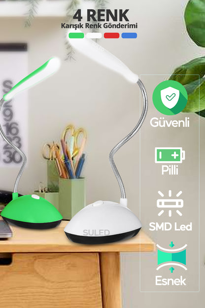 Masa Lambası 4 Renk Beyaz Led Işık Taşınabilir Pilli Güvenli Yönlendirilebilir Esnek Gövdeli