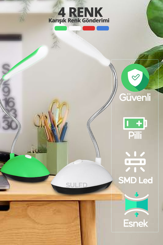 Masa Lambası 4 Renk Beyaz Led Işık Taşınabilir Pilli Güvenli Yönlendirilebilir Esnek Gövdeli