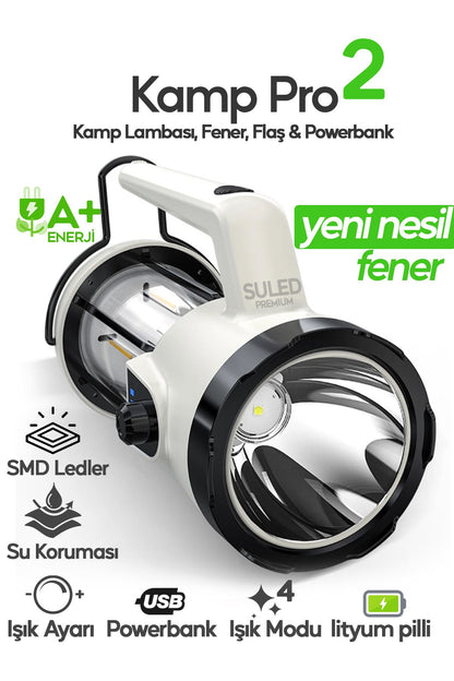 Kamp Pro2 Profesyonel Kamp Lambası ve El Fener Şarjlı USB Powerbank Özellikli