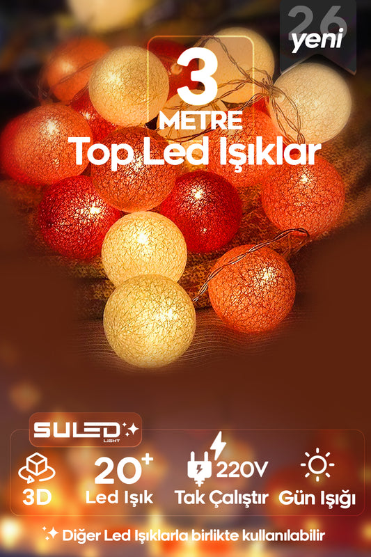 3 Metre Top Led Işık Sarkıtlar 220V 20 Led Gün Işığı 3D Fişli Ambiyans Süsleme Işığı