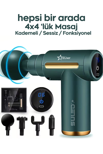 Masaj Cihazı Masaj Tabancası Masaj Pro 3 Şarjlı 4 Başlıklı 6 Kademeli Masaj Aleti Sessiz