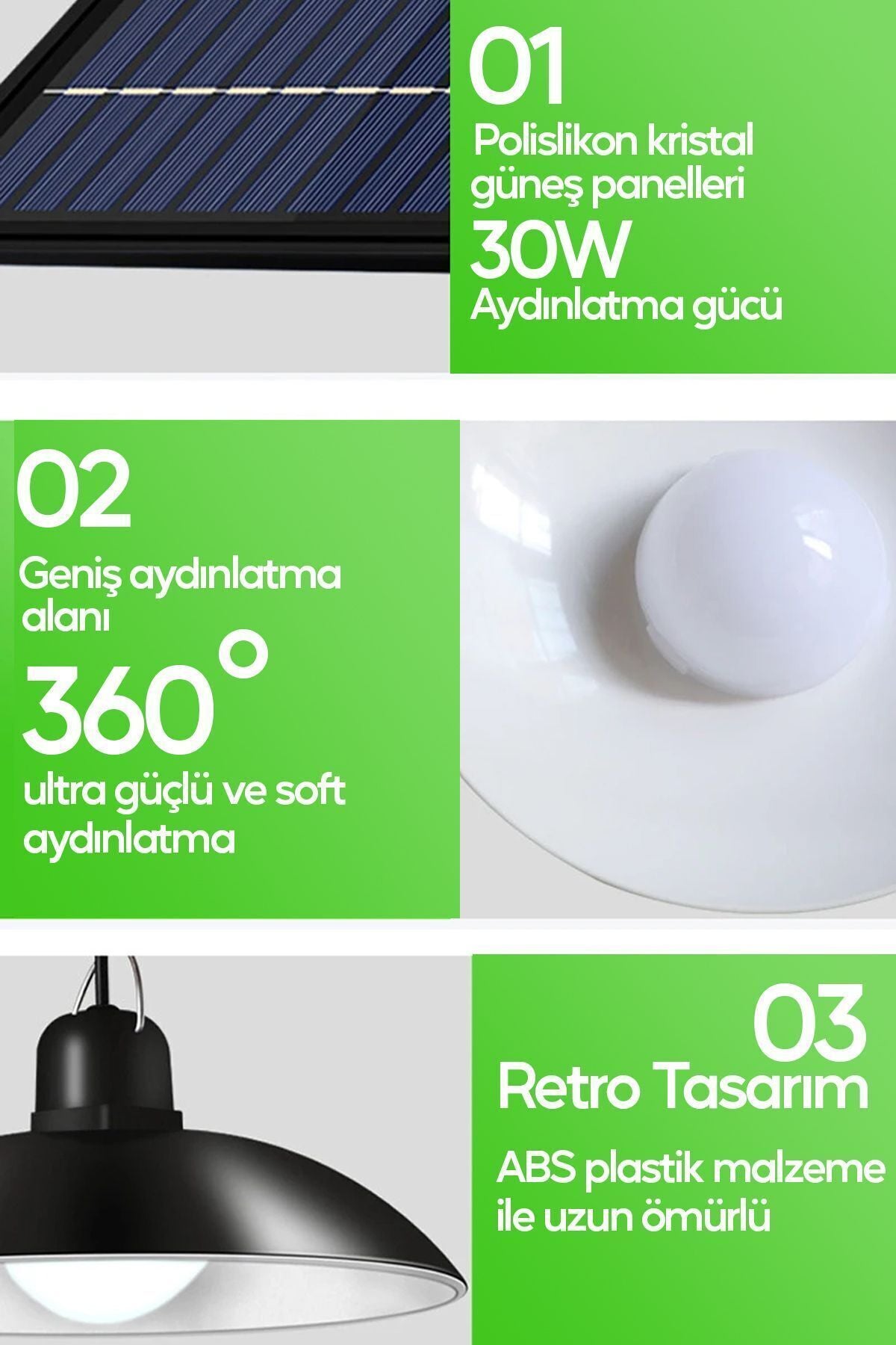 Sensörlü Solar Bahçe Aydınlatması 3Modlu A+ Kumandalı 30W Retro Stil 360* Dekorasyon Bahçe Led Işık