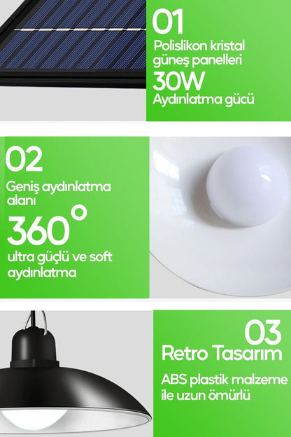 Sensörlü Solar Bahçe Aydınlatması 3Modlu A+ Kumandalı 30W Retro Stil 360* Dekorasyon Bahçe Led Işık